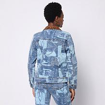DG2 by Diane Gilman New Classic Stretch Graffiti Print Denim Jacket