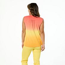 DG2 by Diane Gilman Ombre Dyed V-Neck Top with Shirred Yoke