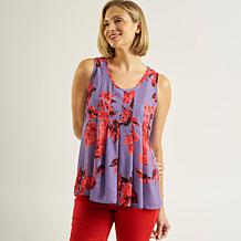 DG2 by Diane Gilman Pleated Mixed Media Hi-low Tank