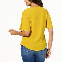 DG2 by Diane Gilman Plissé Knit Flutter-Sleeve V-Neck Top