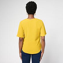 DG2 by Diane Gilman Plissé Knit Flutter-Sleeve V-Neck Top