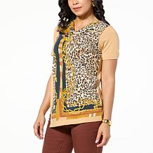 DG2 by Diane Gilman Printed Everyday Jersey Knit Cowl-Neck Top