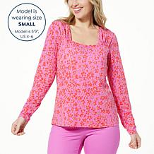 DG2 by Diane Gilman Printed Everyday Jersey Knit Square-Neck Top