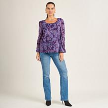 DG2 by Diane Gilman Printed Mesh Knit Lantern-Sleeve Top