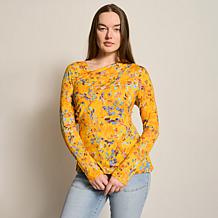 DG2 by Diane Gilman Printed Stretch Knit Asymmetric Neck Top