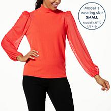 DG2 by Diane Gilman Ribbed Knit Mesh Lantern Sleeve Top
