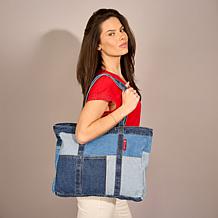DG2 by Diane Gilman Rigid Denim Zip Closure Patched Tote Bag