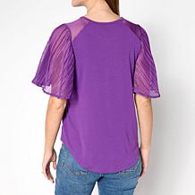 DG2 by
Diane Gilman Ruched Eyelet Flutter-Sleeve Mixed Media Tee
