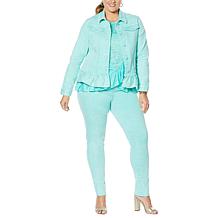 DG2 by Diane Gilman Ruffled-Hem Classic Stretch Denim Jacket