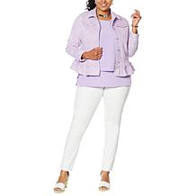 DG2 by Diane Gilman Ruffled-Hem Classic Stretch Denim Jacket