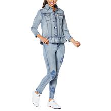 DG2 by Diane Gilman Ruffled-Hem Classic Stretch Denim Jacket