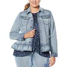 DG2 by Diane Gilman Ruffled-Hem Classic Stretch Denim Jacket