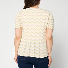 DG2 by Diane Gilman Scalloped Edge Short Sleeve Sweater