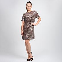 DG2 by Diane Gilman Sequin Knit Short-Sleeve T-shirt Dress