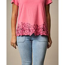 DG2 by Diane Gilman Short-Sleeve Jersey Knit Embroidered Tee