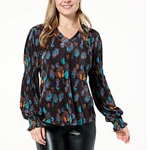 DG2 by Diane Gilman Smocked Sleeve V-Neck Top 