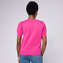 DG2 by Diane Gilman SoftEase Bow Embellished Puff Sleeve Sweater