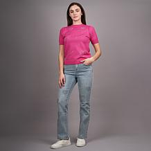 DG2 by Diane Gilman SoftEase Bow Embellished Puff Sleeve Sweater