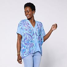 トップス minn IMAN Global Chic Woven V-Neck Tank Top with Lace Trim | HSN