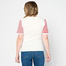 DG2 by Diane Gilman Softease Mix Stripe Short Sleeve Sweater