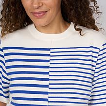 DG2 by Diane Gilman Softease Mix Stripe Short Sleeve Sweater