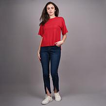 DG2 by Diane Gilman Softease Relaxed Short-Sleeve Sweater