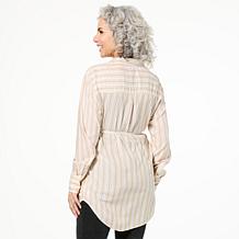 DG2 by Diane Gilman Striped Button Front Belted Tunic