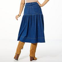 DG2 by Diane Gilman Super Stretch Knit Denim Front Yoke Gathered Skirt