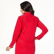 DG2 by Diane Gilman Super Stretch Knit Denim Patch Pocket Jacket