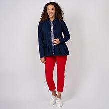 DG2 by Diane Gilman Super Stretch Knit Denim Peplum Hem Jacket