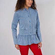 DG2 by Diane Gilman Super Stretch Knit Denim Peplum Hem Jacket