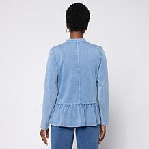 DG2 by Diane Gilman Super Stretch Knit Denim Peplum Hem Jacket