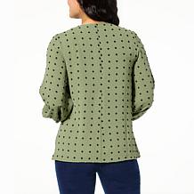 DG2 by Diane Gilman Swiss Dot Chain-Trimmed Neckline Blouse