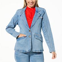 DG2 by Diane Gilman Virtual Stretch Denim Novelty Trim Blazer
