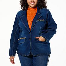 DG2 by Diane Gilman Virtual Stretch Denim Novelty Trim Blazer