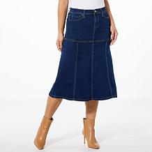 DG2 by Diane Gilman Virtual Stretch Flounce Denim Midi Skirt