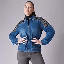 Diane Gilman New Classic Stretch Embellished Zip Front Jacket