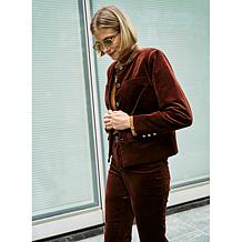 Diane Gilman Stretch Velveteen Collarless Tailored Jacket