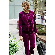 Diane Gilman Stretch Velveteen Collarless Tailored Jacket