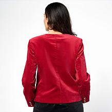 Diane Gilman Stretch Velveteen Collarless Tailored Jacket