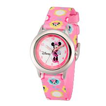 Disney Minnie Mouse Kids Time Teacher Watch w/ Pink Printed Strap