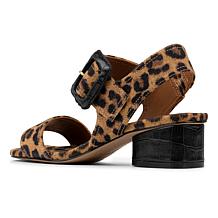 Donald Pliner Mobie Leather and Suede Big Buckle Block Heel Sandal