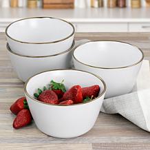 Elama Arthur 6-Piece Stoneware Bowl Set in Matte White with Gold Rim