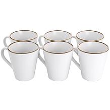 Elama Arthur 6-Piece Stoneware Mug Set in Matte White with Gold Rim