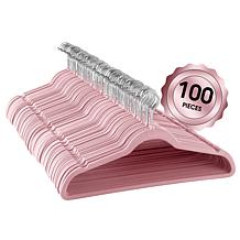 Elama Home Flocked Velvet Clothes Hangers w/ Swivel Hooks 100Pk, Pink
