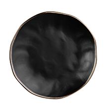Elama Modern 16pc Stoneware Dinnerware Set in Matte Black w/ Gold Rim