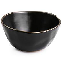 Elama Modern 16pc Stoneware Dinnerware Set in Matte Black w/ Gold Rim