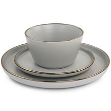 Elama Paul 16pc Stoneware Dinnerware Set in Matte Slate with Gold Rim