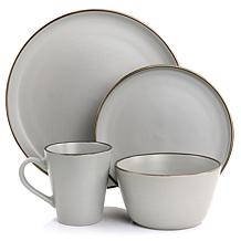 Elama Paul 16pc Stoneware Dinnerware Set in Matte Slate with Gold Rim