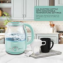 Elite Gourmet 1.2L Adjustable Temp Electric Honeypot Glass Kettle Mint